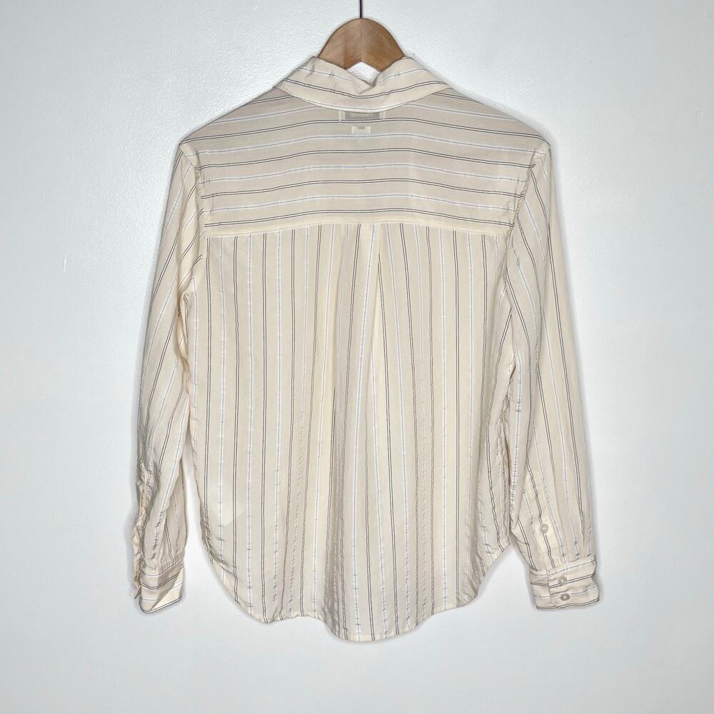 Madewell Relaxed Ivory Striped Button Up Blouse XS Drapey Lightweight Shirt - Picture 9 of 10